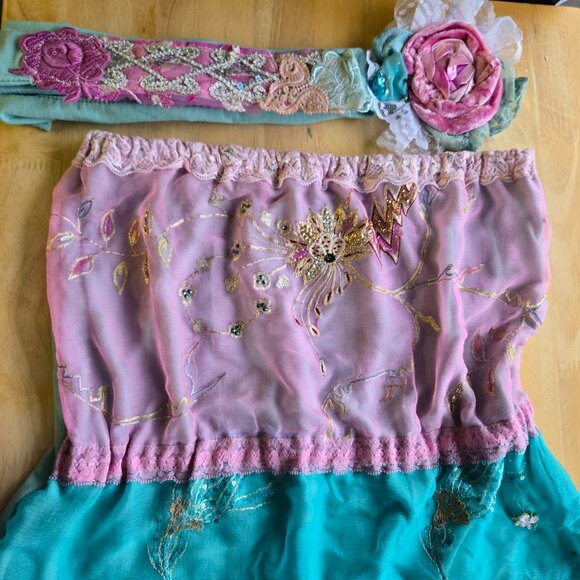 Handmade Tube Top Embroidered Sequins Flowers Vintage Romantic Blouse - Picture 2 of 13